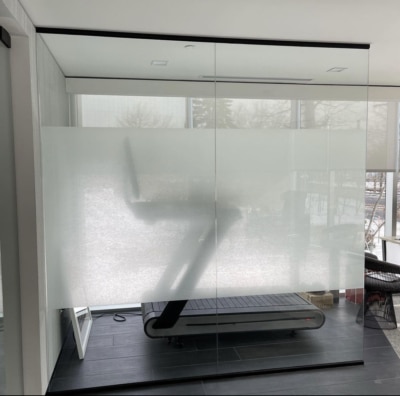 filmed glass walls for fitness center at an office in englewood cliffs nj
