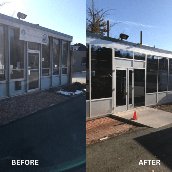 commercial glass entrance before and after in montclair nj